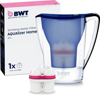 BWT Waterfilterkan AQUAlizer Home + 1 Magnesium Waterfilter | Verwijdert kalk, chloor, lood & koper | 120 L per cartridge | Handmatige vervangingsindicator | BPA‑vrij | Past in koelkastdeur | Geschikt voor thee, koffie & koken