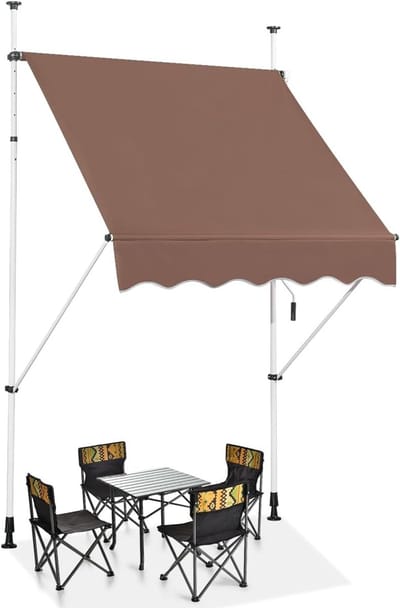 KOMFOTTEU Klemluifel, 150 cm breed, luifel voor balkon, zonder boren, luifel met handslinger, uv-bestendig, in hoogte verstelbaar, waterafstotend, zonwering voor balkon, terras en tuin