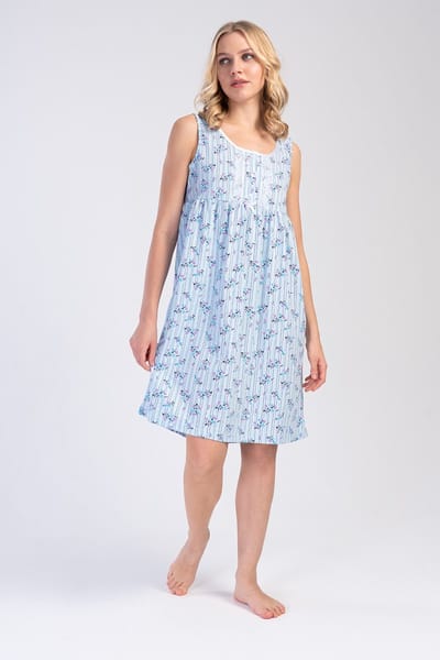Vienetta - Dames Nachthemd, Mouwloos, Blauw - M