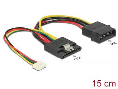 Delock Cable Power SATA 15 pin receptacle > Molex 4 pin male + 4 pin power female