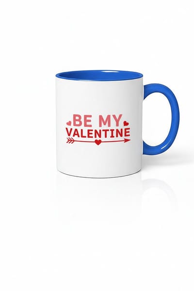 BE MY VALENTINE Mok - Romantisch Valentijn Cadeau - Wit met Blauw Handvat - Liefdes Beker