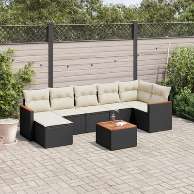 vidaXL - 8-delige - Loungeset - met - kussens - poly - rattan - zwart