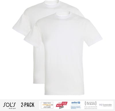 2 Pack Sol's Heren T-Shirt 100% biologisch katoen Ronde hals wit Maat 3XL