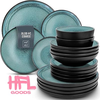 HFL Goods servies- 6 Persoons Mediteraans Servies - 24 Delig - Geschikt Voor Vaatwasser En Magnetron