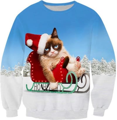 Grumpycat in kerstslee Foute kersttrui - Maat: S - Kerstmis trui - Heren kersttrui - Dames kersttrui - Foute kersttruien - Kerst outfit - Kerstkleding - Lelijke kersttrui - Gekke kersttrui -