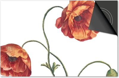Inductie beschermer 60x60 - afdekplaat inductie mat - Dietrix Kookplaat beschermer - Exclusief - Botanical - Klaproosjes op wit