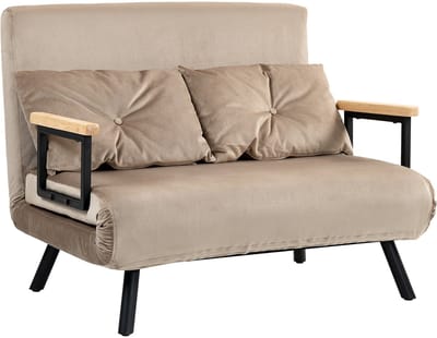 HOMCOM Bedbank - 2-Zits - 5-Voudig Verstelbare Rugleuning - Armleuningen - Beige