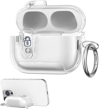 kwmobile Transparante hoofdtelefooncase voor Apple Airpods Pro 2 / Pro 1 hoes - Headphones TPU cover met standaardfunctie en veiligheidsvergrendeling - transparant
