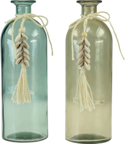 Flessen decoratieve glazen vaas porceleinslak maritiem H26cm 2st