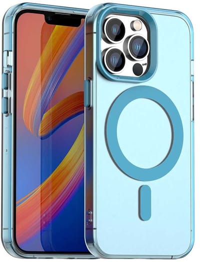 MagSafe Compatibel Backcover Hoesje Geschikt voor Apple iPhone 13 Pro - Blauw & Semi-Transparant Design - Stijlvol & Goede Bescherming