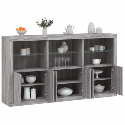 vidaXL - Dressoir - met - LED-verlichting - 181,5x37x100 - cm - grijs - sonoma - eiken