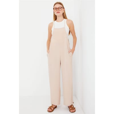 Ontspannen Pasvorm Wijd Pijpen Jumpsuit met Vierkante Kraag
