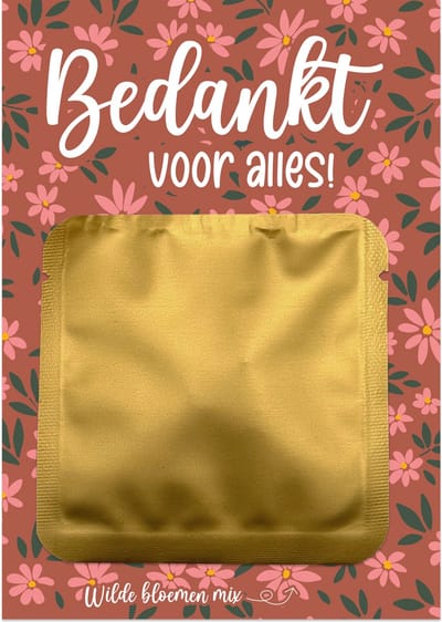 Bloemenkaart Bedankt voor alles - Bloemzaadjes - Bedankje - Wenskaart - Juf meester cadeau