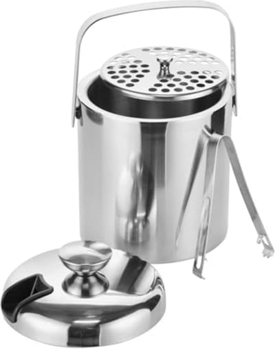 IJsemmer met tang - Ijsblokjeshouder - Cocktailavond organiseren - Dubbelwandig RVS - 1.3 liter - Zilver