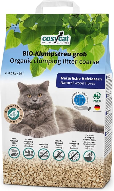 CosyCat BIO kattenbakvulling klontvormend - GROVE korrel 20L - voor langharige katten