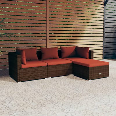 vidaXL - 4-delige - Loungeset - met - kussens - poly - rattan - bruin