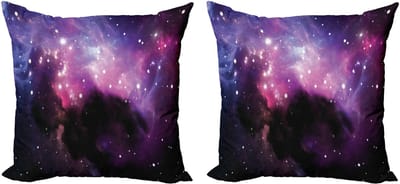 ABAKUHAUS Decoratieve Kussenhoezen Set van 2, Nevel Kosmos Afbeelding, 45x45 cm, Paarsblauw