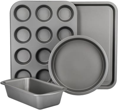 4-delige Bakvorm Set met Anti-Aanbaklaag - Inclusief Brood-, Taart-, Muffin- en Rechthoekige Vorm