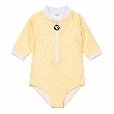 Ducksday - Badpak voor meisje - UV-werend - UPF50+ - met korte mouwen - Surf - Lemonade - Geel - Maat 4 jaar - 98/104