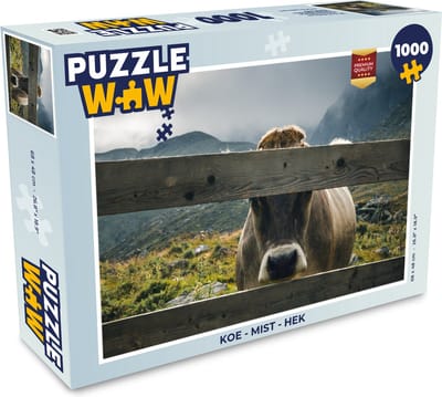 Puzzel Koe - Mist - Hek - Legpuzzel - Puzzel 1000 stukjes volwassenen
