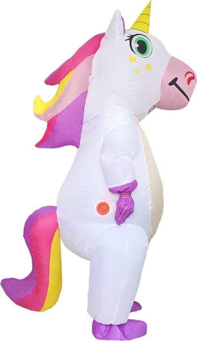 KIMU® Opblaas Kostuum Witte Eenhoorn - Opblaasbaar Pak - Eenhoornpak Mascotte Opblaaspak - Opblaasbare Unicorn Paard Wit Dames Heren Festival