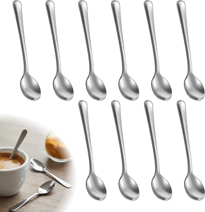 Set van 10 Kleine Koffielepels, Mini Dessertlepels van Roestvrijstaal voor Keuken, Espresso, Specerijen en Desserts, Duurzaam en Hygiënisch met Gepolijste Afwerking