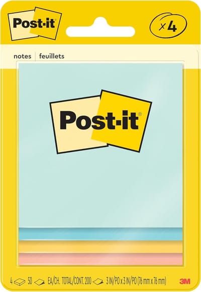 Plakbriefjes 3x3 inch Set van 4 Pads in Zachte Pastelkleuren - Herbruikbaar Kantoor- en Schoolmateriaal