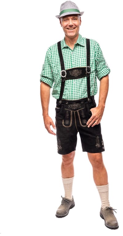 Samex® Lederhosen Man - Oktoberfest Kostuum Heren - Korte Lederhose - Koeienleer - Verkleedkleren mannen - Carnavalskleding - Zwart - Maat 52 (L)