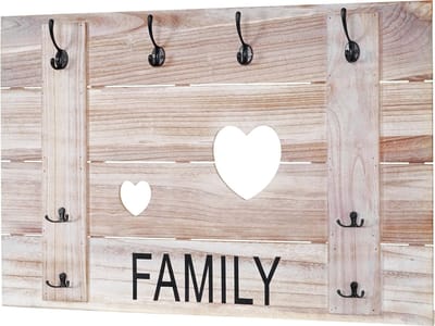 Wandkapstok MCW-C89 Family, kapstok paneel kapstok, shabby look vintage, 8 haken 60x90cm ~ natuurlijk bruin