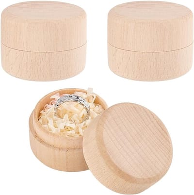 3 Stuks Mini Ronde Houten Doosjes 4.8x3.5cm voor Sieraden, Ringen en Eten - DIY Opslagdoosje voor Trouwringen en Cadeaus