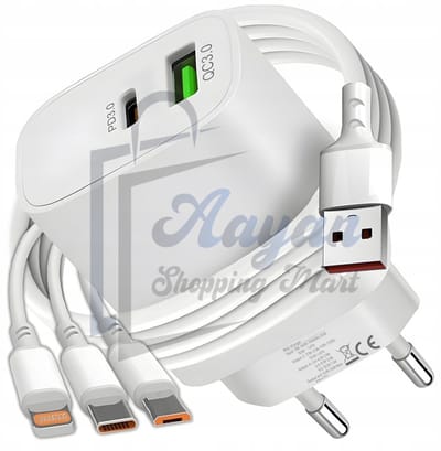 Snelle oplader telefoon met 3-in-1 kabelsnellader - oplader iphone - oplader samsung - oplader usb - 79684