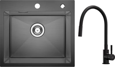 CECIPA max Spoelbak Keuken 50x45cm - Spoelbakken met 360° Flexible Keukenkraan - Enkele spoelbak - Gootsteen voor Roestvrij staal - Spoelbakken met afdruip -Wasbak met waterafvoersysteem
