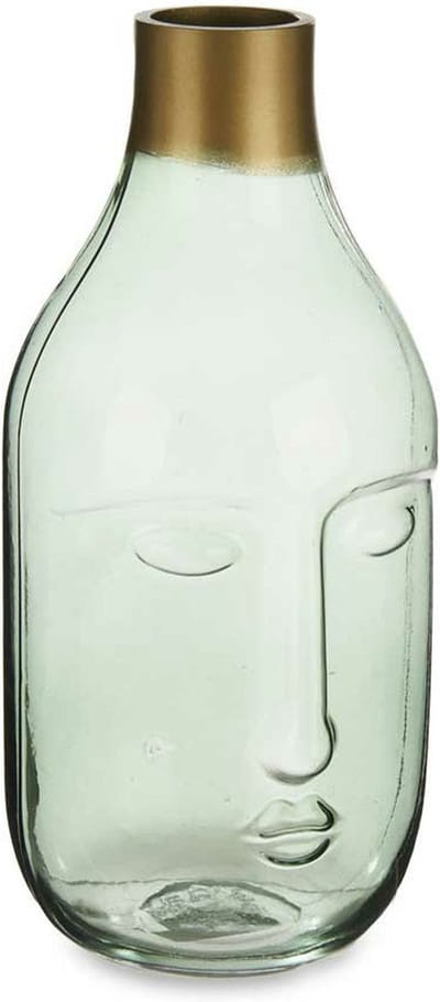 Giftdecor Bloemenvaas Crystal Face - luxe deco glas - groen transparant - 11 x 24 cm - gouden top