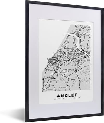 Fotolijst incl. Poster - Stadskaart – Frankrijk – Kaart – Anglet – Plattegrond - 30x40 cm - Posterlijst