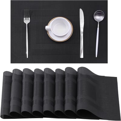 Set van 8 Zwarte Placemats Hittebestendig en Antislip voor Eettafel