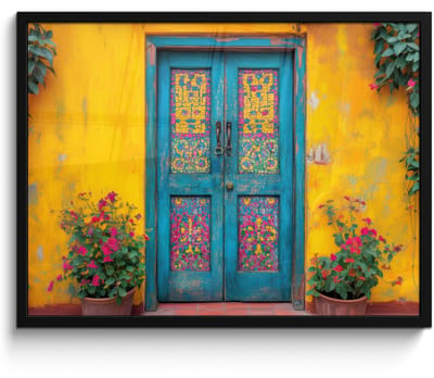 Poster in lijst - Fotolijst 70x50 cm - Posters - Deuren - Kleurrijk - Planten - Posterlijst zwart - Decoratie - Wanddecoratie woonkamer - Muurdecoratie slaapkamer
