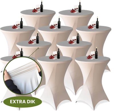 Statafelrok Champagne / Beige x 10 – ∅80-85 x 110 cm met Opbergtas – Statafelhoes Stretch Stof – Kras- en Vouwvrije Statafel Rok Extra Dik – Sta Tafelrok - 10 Stuks – Statafelhoezen Voor Horeca, Evenementen, Feest, Bruiloft en Partijen