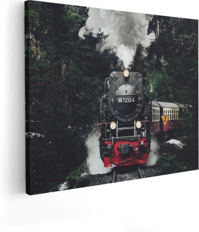 Artaza Canvas Schilderij Stoomtrein - 50x40 cm - Wanddecoratie Bos - Muurdecoratie Winterlandschap - Kamer Accessoires