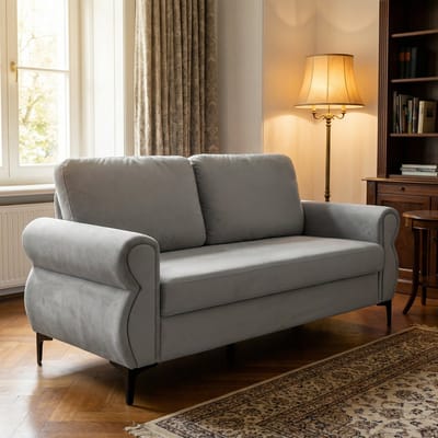 MODENUIT Zitbank 173,5 cm - Afneembare Hoezen & Zitkussens Met Veren - Voor Appartement - Metaal Hout Lichtgrijs