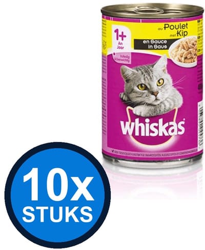 10x Whiskas - Blik Kip - Kattenvoer Natvoer - 400g