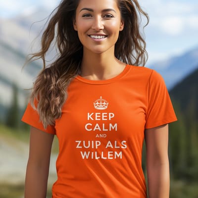 Dames Oranje Koningsdag T-shirt - Maat XS - Keep Calm And Zuip Als Willem - Dames Feestkleding & Carnavalskleding