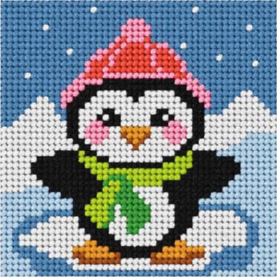 Borduurpakketje Orchidea - Pinguin - borduurpakketje voor kinderen - halve kruissteek