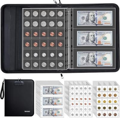 Muntalbum met Slot voor 400 Munten en Valutahoesjes - Vuurvast en Veilig Verzamelboek