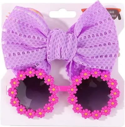 Kinderzonnebril bloem - zonnebril met haarband - meisje - cadeautip - paars