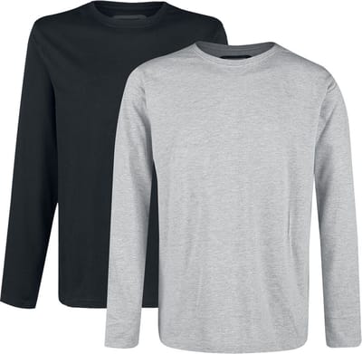 R.E.D. by EMP - Gothic Shirt met lange mouwen - Double Pack Long-Sleeve Tops Grey and Black with Crew Neck - S tot 5XL - voor Mannen - zwart-grijs