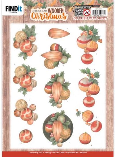 3D Push-Out - Jeanine's Art - Wooden Christmas - Orange Baubles
