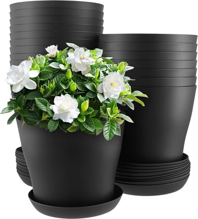 Plantenbakken Set - Kweekpotten - Binnen Buiten - Met Lade - 17 cm - Zwart