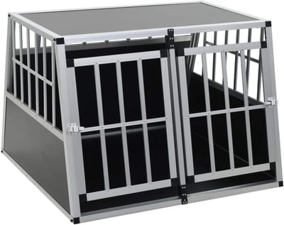 Hondentransportbox voor auto met dubbele deur - 94 x 88 x 69 cm, zilver