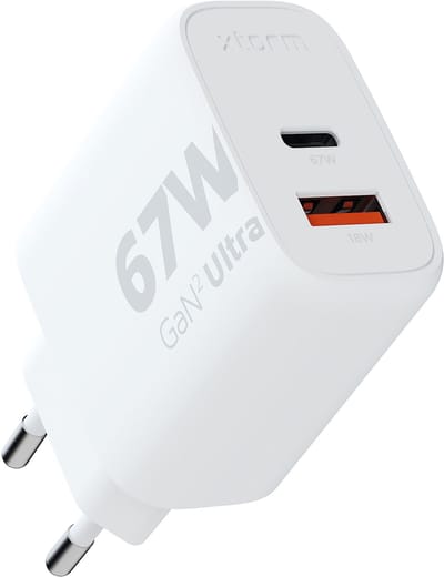 Universele Oplader - Xtorm 67W GAN2 Ultra Adapter - USB-C / USB-A Snellader - Power Delivery - Charger - Geschikt voor Telefoon/Ipad/Tablet/Laptop - Wit