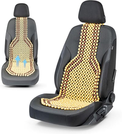 Famanu stoelbekleding van houten kralen, stoelbekleding houten kralen, massage autostoelbekleding hout, universele zitmat naturel